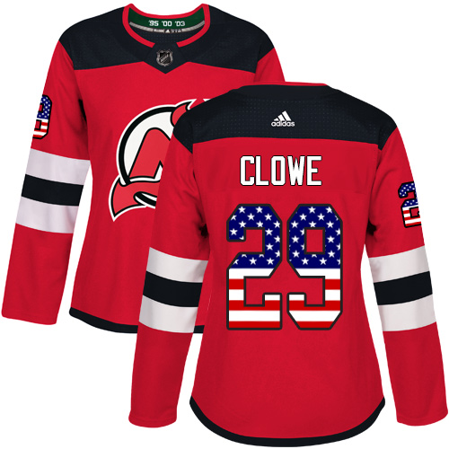 Adidas Devils #29 Ryane Clowe Red Home Authentic USA Flag Women's Stitched NHL Jersey - Click Image to Close